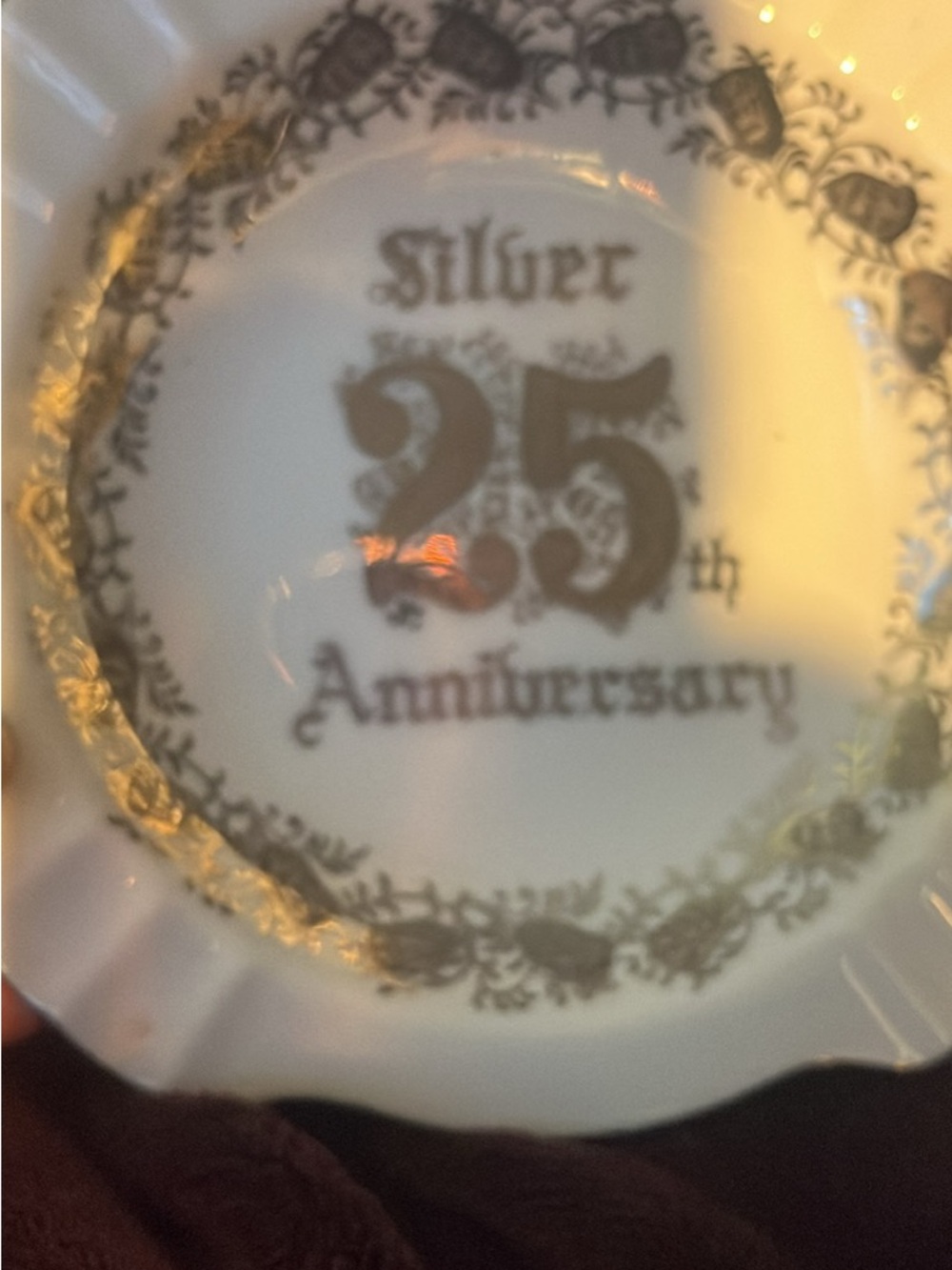 Silver 25th Anniversary Decorative Plate - Gold Trim